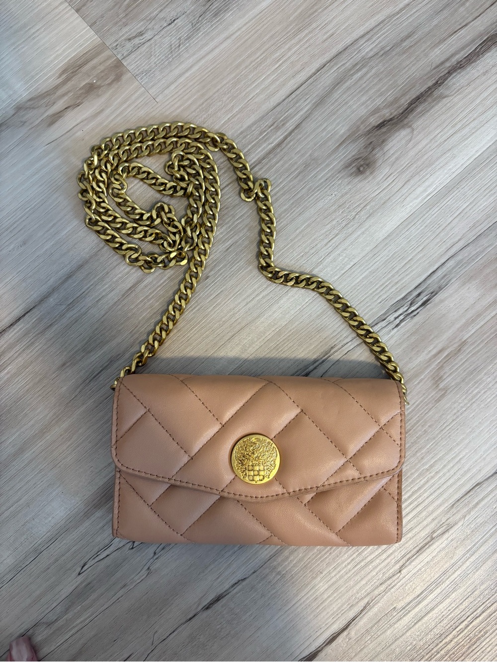 Quilted Soft Pink Leather Crossbody Wallet with Gold Chain - Vince Camuto
